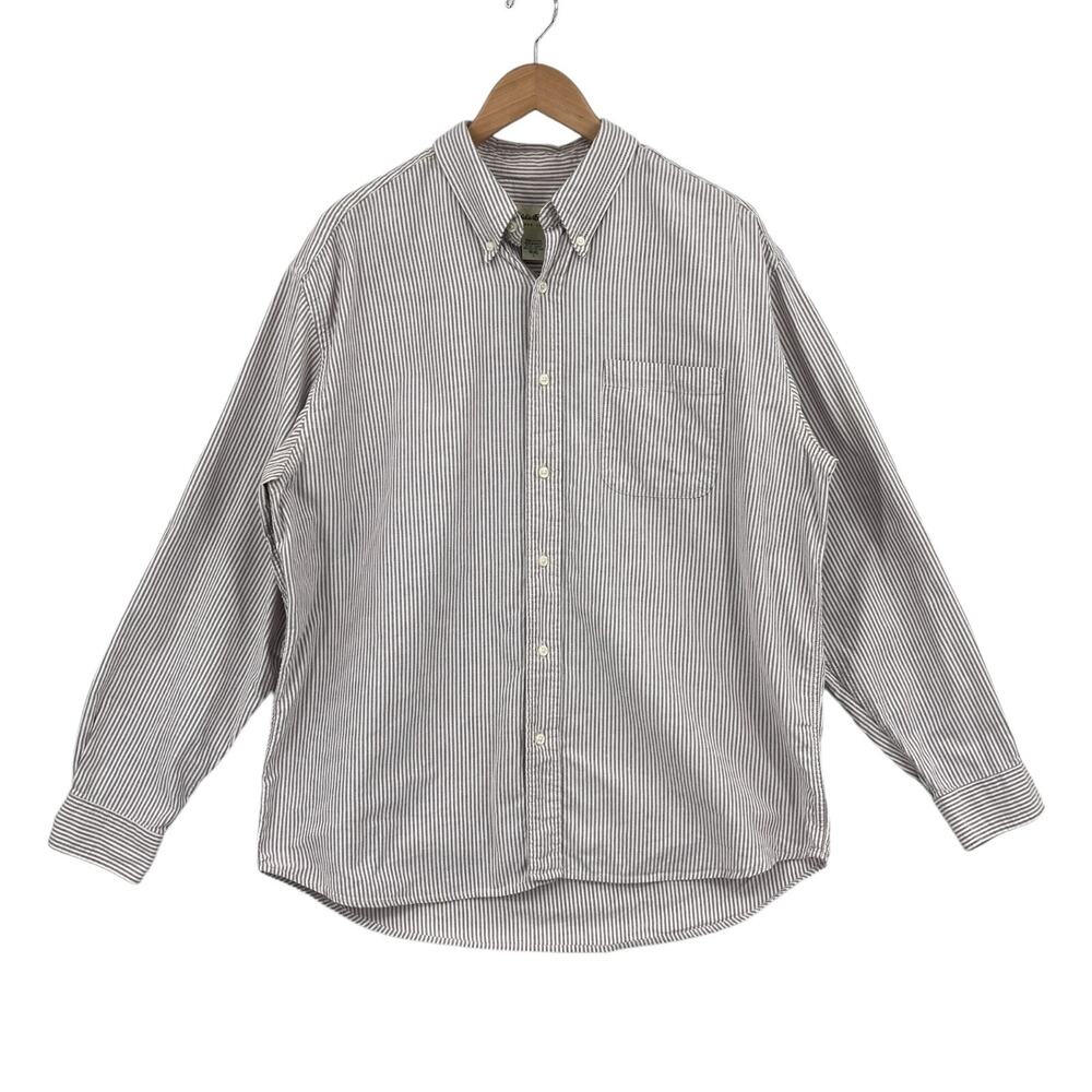 Eddie Bauer Button Up Shirt Mens Large Burgundy Striped Long Sleeve Collared